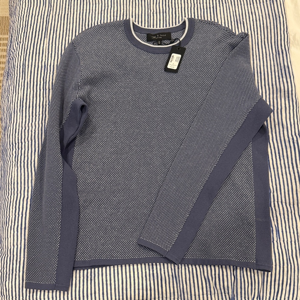 rag & bone Men's Textured Blue Crewneck Sweater